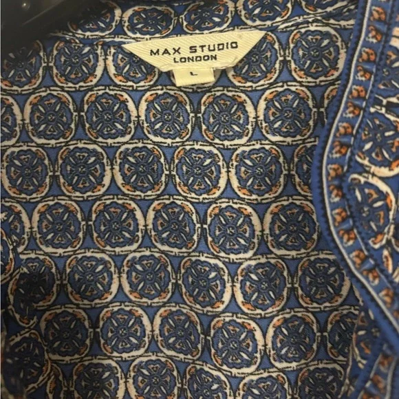 Max Studio Blue and White Ruffled Wrap Sundress - Picture 2 of 5